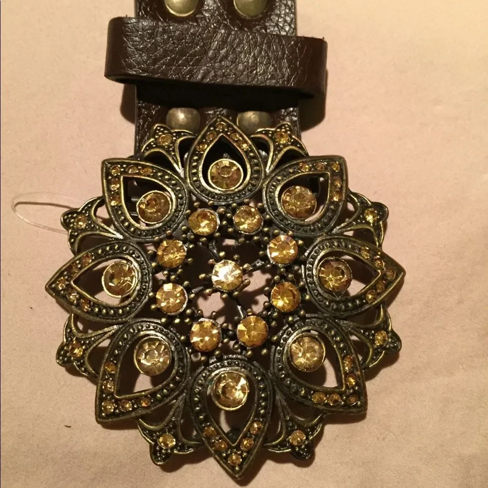 Brown faux leather belt with gold bling